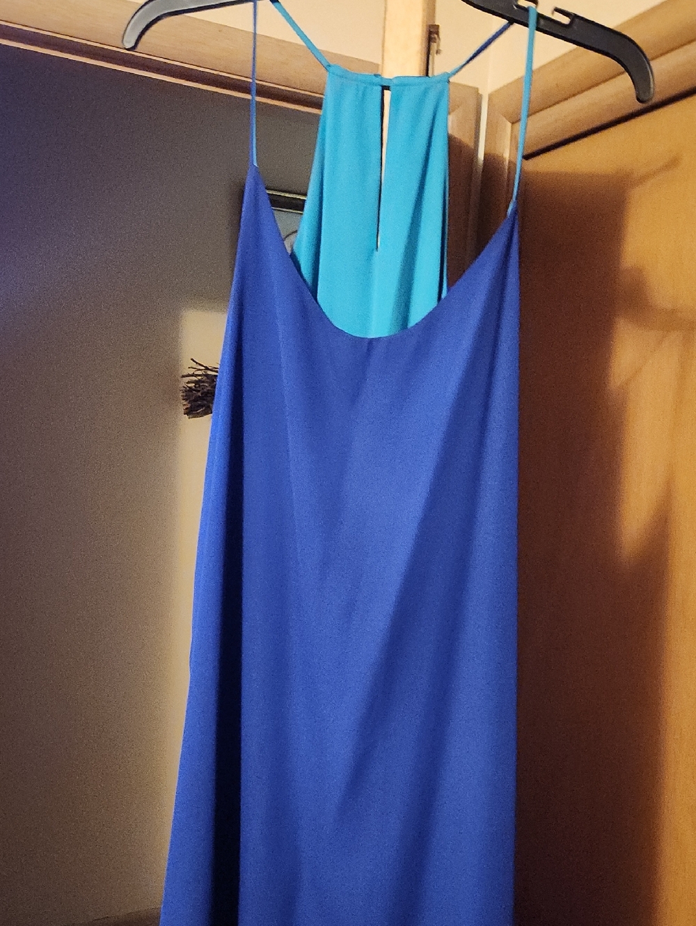 Blue Slip Dress with Teal Back Panel